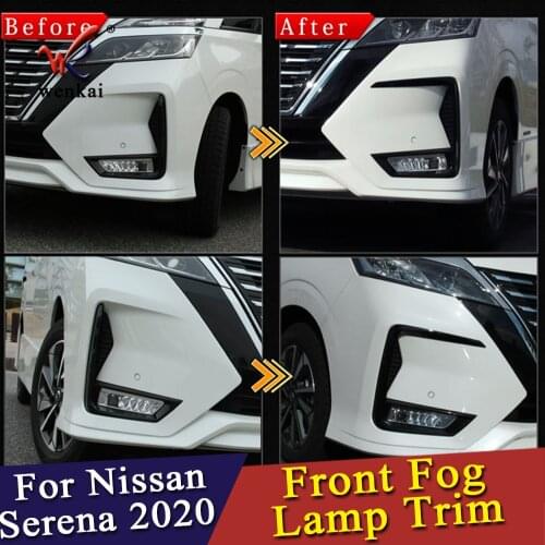 ABS Piano Black Front Foglight Cover For Nissan Serena C27 2019 2020 Foglamp Trim