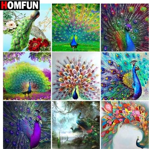 HOMFUN DIY Diamond Painting "Peacock scenery" Full Drill Square Round Diamond Embroidery 5D Cross Stitch Decoration Home