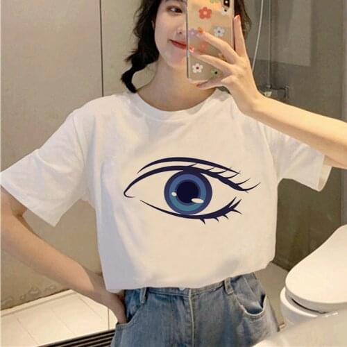 White O-neck short sleeve t-shirt Fashion T Shirt Eyebrows Tshirt Lady Tee shirt Women Summer T-shirt 2021 Fashion Tshirt Mujer