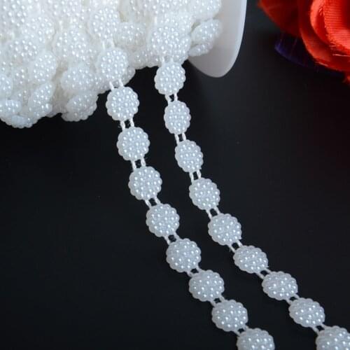 BOLIAO 2 Yard 10mm (3/8") Width Round Shape ABS Plastic Imitation Pearl Chain Trim Wedding Dress Bouquet Decoration DIY R2041