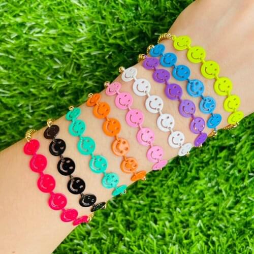 10Pcs New colorful enamel smile Charm bead link Bracelets for Women Jewelry Wholesale pulseras lovely summer jewelry for gifts