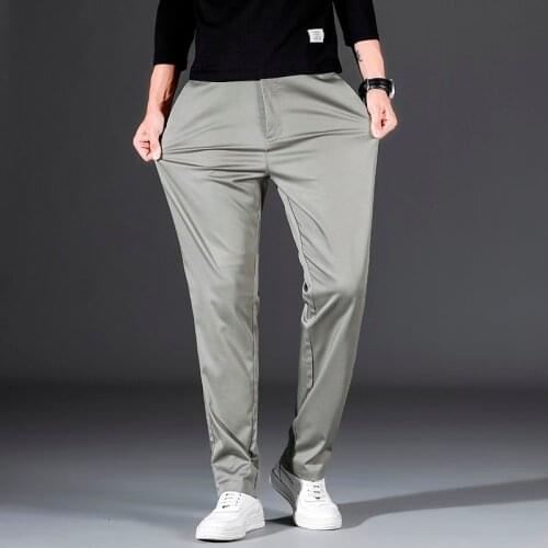 2021 TENCEL Material Casual Pants MenNew Classic Style Straight Loose High Waist Elastic Trousers Male Brand Clothes