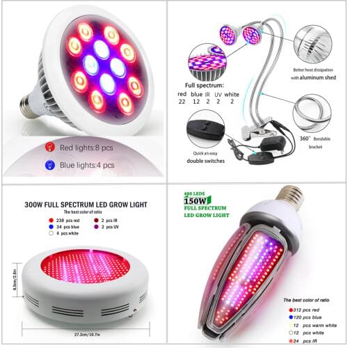 Full Spectrum Phyto Lamp E27 E40 UFO Panel Reflector Desk Clip 20W to 1200W LED Plant Light for Grow Tent Greenhouse Hydroponics