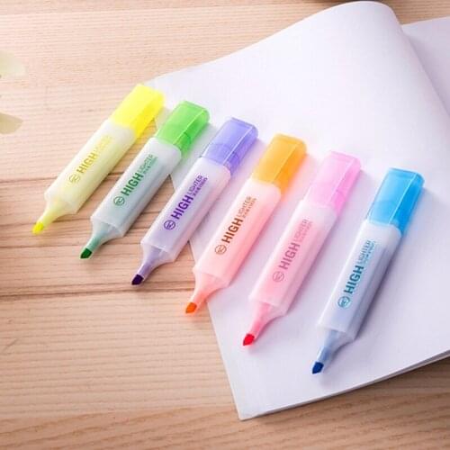6 Colors Highlighter Pen Fluorescent Water-based Ink Art Drawing Marker Office School Stationery Student Painting Graffiti