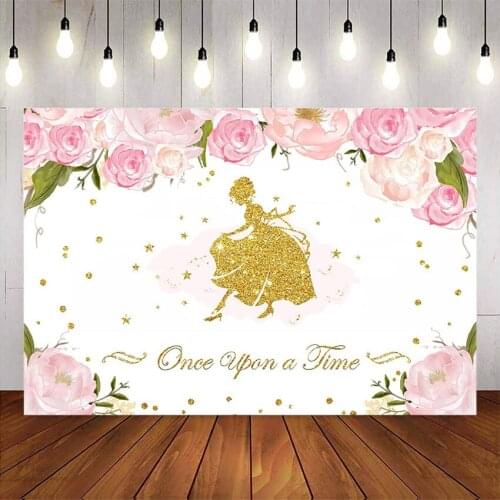 Ballet floral backdrop gold glitter dots rose flowers photo background Once upon a time pink floral backgrounds for photo shoot