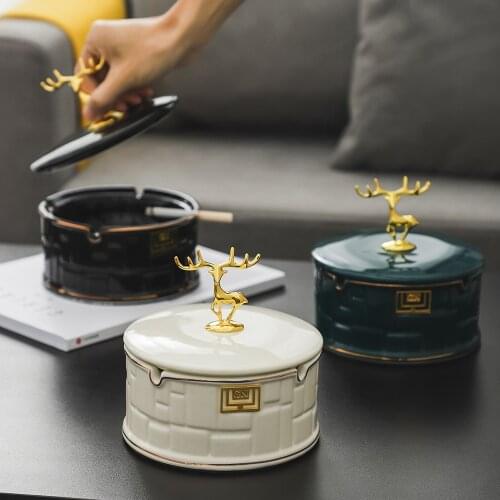 Deer Head Ceramic Ashtray Animal Head Sculpture Modern Nordic Home Decoration Living Room Office Desktop Decor Accessories Gifts