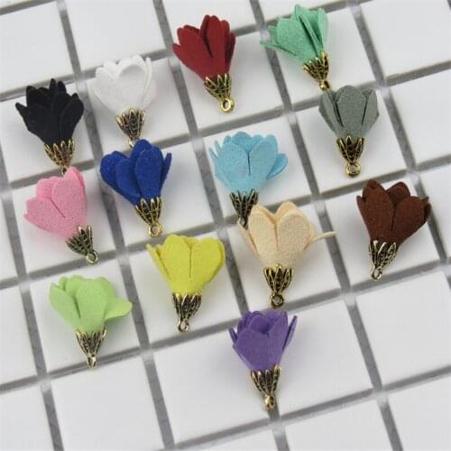 20pcs/lot 30mm small velvet suede flower tassel for earrings jewelry making charm diy mini tassels with gold cap accessories