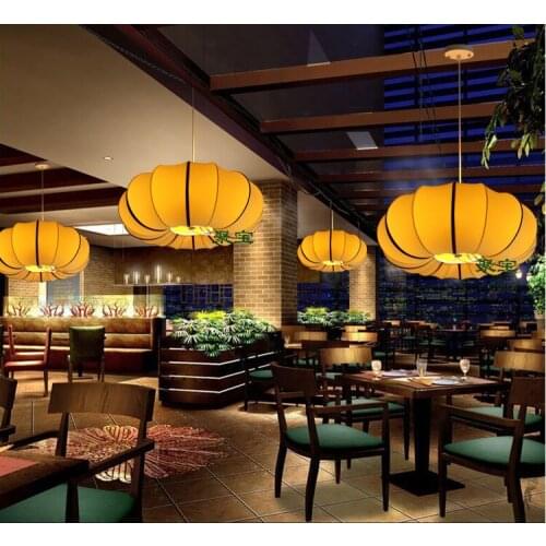 Chinese ocean pumpkin fabric Pendant Lights creative restaurant teahouse aisle study project classical Pendant Lamps
