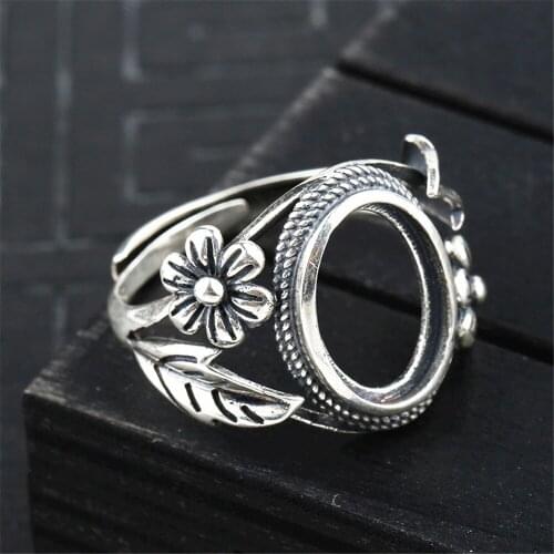 Ring Setting for 10x14mm Oval Cabochons Ring Blank Thai Sterling Silver Adjustable Band Ring Base JZ0008