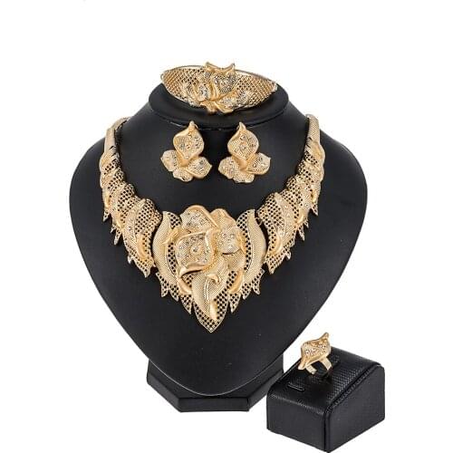Fashion Trendy Nigerian Wedding African Beads Jewelry Sets Crystal Necklace Earrings Set Party Wedding Dubai Jewelry Set