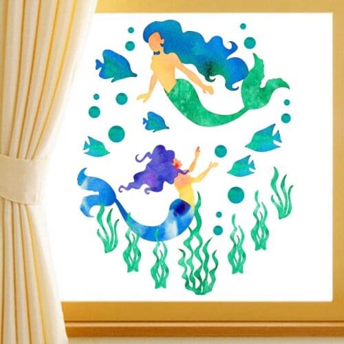 Creative seabed mermaid fish wall stickers home decor living room bathroom toilet cartoon pvc wall decals diy mural posters art