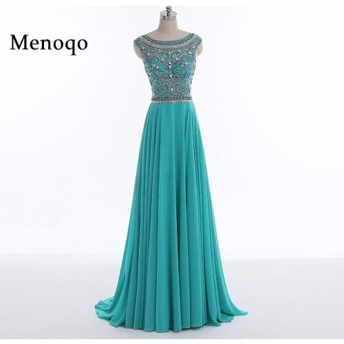 Menoqo 2020 Prom Dresses A Line Beaded Chiffon Cap Sleeves Women Long Prom Gown Evening Dresses Robe De Soiree