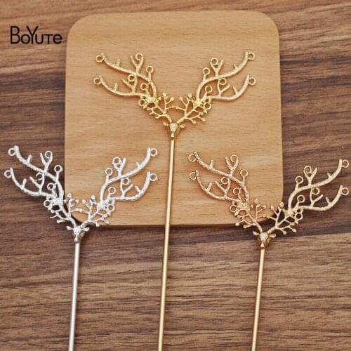 BoYuTe (10 Pieces/Lot) 120*2.5MM Metal Iron Hair Stick Welding 43*74MM Alloy Antlers Diy Handmade Jewelry Materials