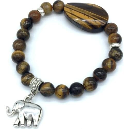 Fashion Stone Beads Bracelet Tiger Eye Bead Jewelry Elephant Charm Bangle Elastic Gift of African Style Drop Shipping