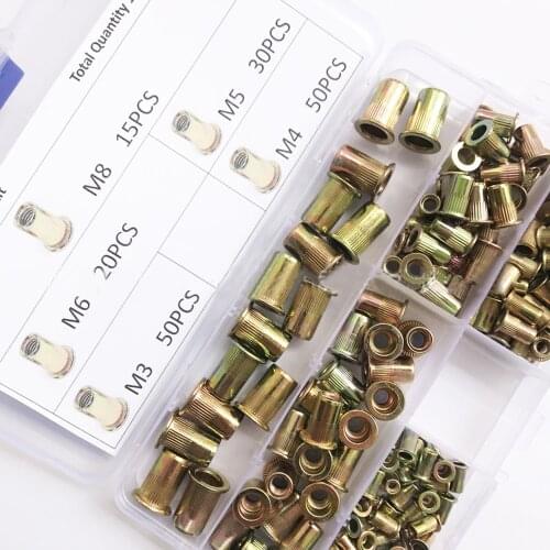 10PCS Rivet Nut Set M3/4/5/6/8/10/12 Zinc Plated Stainless Steel Flat Head Metric Rivet Nut Kit