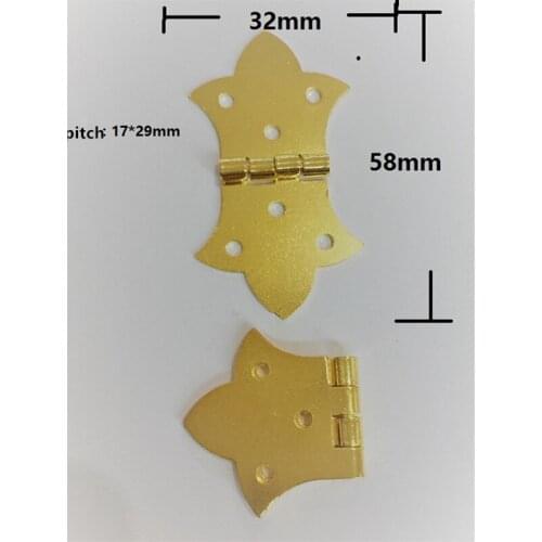Gold Color Flower Hinge,Furniture Hardware,6 Holes Iron Hinges,Cabinet Door Butt Hinges For DIY Box,With Screws,20Pcs