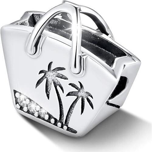 Fits for Pandora Charms Bracelets COCOLAND Bag Beads with Clear CZ 100% 925 Sterling Silver Jewelry Free Shipping