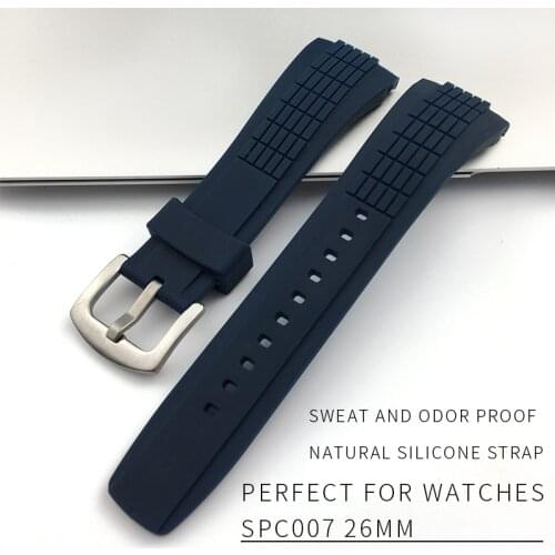 26mm Soft Durable Rubber Silicone Watch Strap Stainless Steel Pin Buckle Strap Perfect for Seiko CPC077 Wrist Watch Accessories