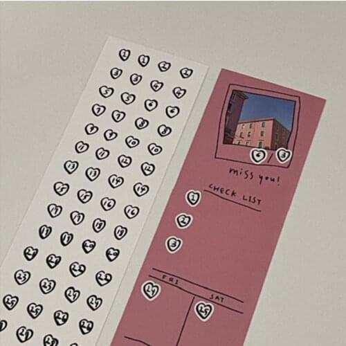 Pink White Number Peach Heart Label Sticker Diy Plan Check List Collage Stationery Notebook Love Decorative Sticker Waterproof