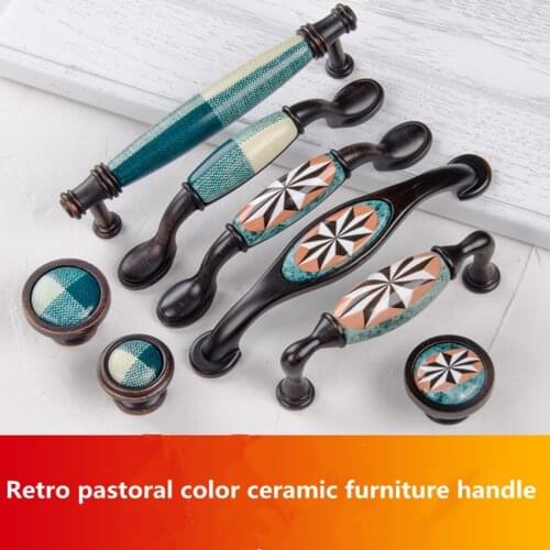 96 128mm American Retro Rural Ceramic Kitchen Cabinet Wardrobe Door Handle Black Antique Copper Drawer Cupboard pull knob 5" ORB