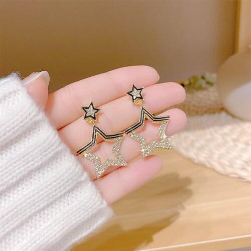 S925 Silver Needle Korean Net Red Retro Geometry Peach Heart Star Set Crystal Temperament Court Style Female Earrings Wholesale