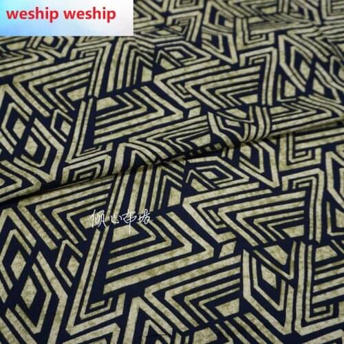 Twill cotton soft dress Tibetan blue geometric pattern Satin silk fabric Satin de soie Satén шелк hanfu cloth DIY patchwork bag