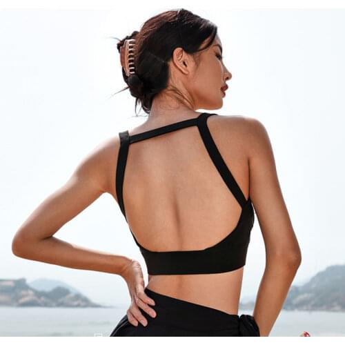 Sexy Backless Women Fitness Yoga Bra Square Collar Running Lady Sportswear Sports Top Wide shoulder strap Gym Training Underwear