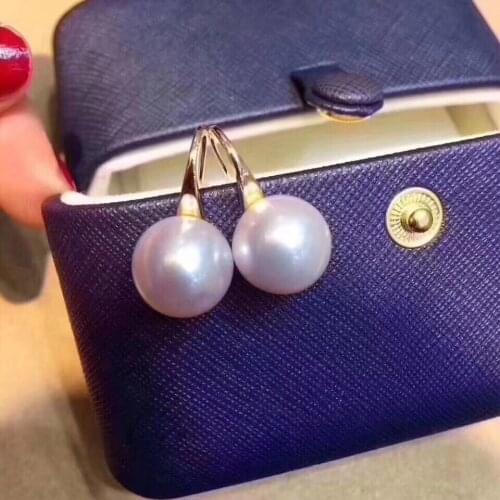 Fine Jewelry Pure 18 K Gold Natural Fresh Water White Pearl 9-10mm Earrings for Women Fine Pearl Earrings