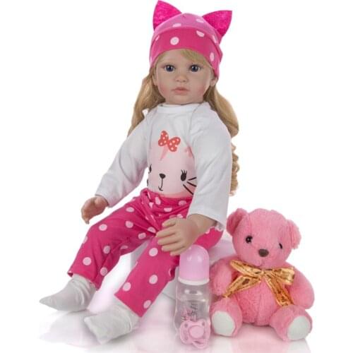 60cm Silicone Vinyl Reborn Girl Baby Doll Toys Lifelike 24inch Princess Toddler Babies Dolls lol with bear Birthday Gift