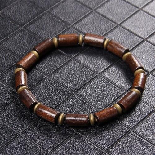 Vintage Men Beaded Bracelet Round Square Tube Natural Wooden Beads Tibetan Buddha Prayer Bracelets Bangles Energy Jewelry Gifts
