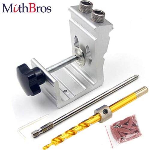 MithBros Aluminum Puncher Jig Kit Pocket Hole Jig Kit Angle Drill Guide Set for Wood Hole Saw Step Drill Bits Screwdriver Bit