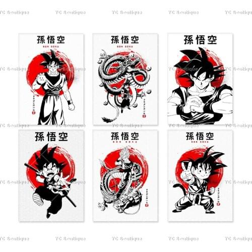 Dragon Ball Japanese Anime Red Sun Wukong Ink Art Poster Canvas Painting Wall Picture Decor Living Room Bedroom Decoration