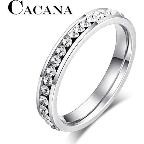 CACANA Stainless Steel Rings For Women 4mm CZ Surround Fashion Jewelry Wholesale
