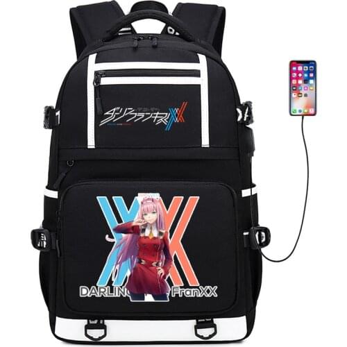 DARLING in the FRANXX Wome Cute Backpack USB Charging Laptop Backpack Large Travel Bagpack Nylon School Bags Girl Anime Bookbag