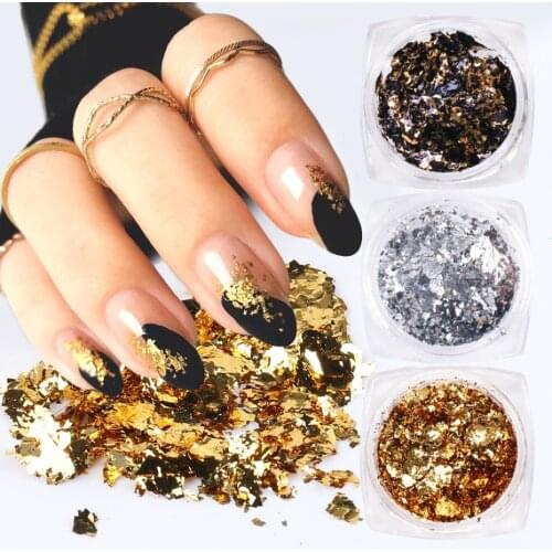 1 Box Nail Glitter Aluminum Foils 3D Flake Sticker UV Gel Polish Foil Paper Thin Sequins DIY Manicure Nail Decor Tools