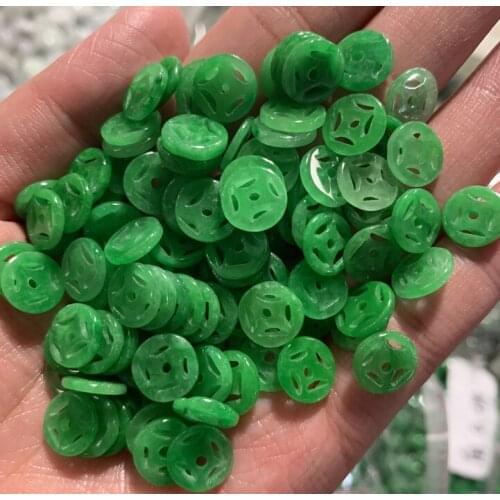 10pc Natural Emerald Green Jade Carved Lucky Hollow Money Bead Pendant Necklace Jewellery Bracelet Earrings Accessories Amulet