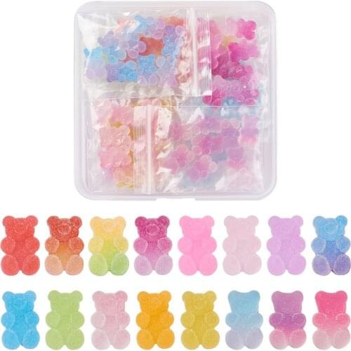 160Pcs 16 Styles Opaque Flatback Resin Cabochons Bear Mixed Color