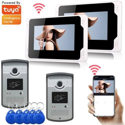 2 Monitors 7 inch Wireless Wifi RFID Video Door Phone Doorbell Intercom Entry System with Wired 2pcs IR-CUT 1080P Wired Camera