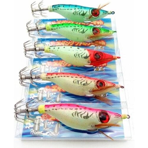 20Pcs 10cm 8.5g Wood Shrimp Squid Fishing Bait Squid Hook Wooden Shrimp Squid Jigs Sea Fishing Lures Artificial Lure