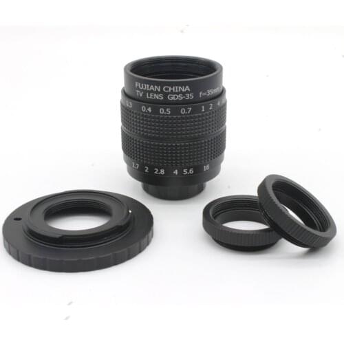 35mm F/1.7 C mount CCTV 2/3" lens body black 12 blades for Nikon 1 J1 J2 V1 V2