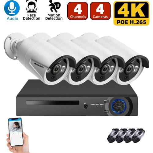 4K Ultra HD Video surveillance camera kit 4X 8MP 8ch H265 DVR 30mNight Vision out door wate rproof cctv security camera system