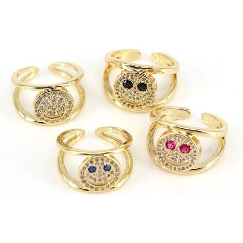5PCS, Vintage Smiley Face Wide Rings for Women Gold Brass Chunky Geometric Smile Rings Gothic Punk Jewelry Wholesale