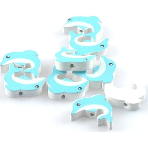 50pcs Mixed colour dolphin Wooden Spacer Beads For Jewelry making DIY 19X17mm MT2035X