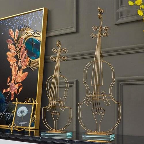 Large 64cm Modern Golden Musical Instrument Ornament Door Entrance Bedroom Home Hotel Office Table Crystal Violin Statue