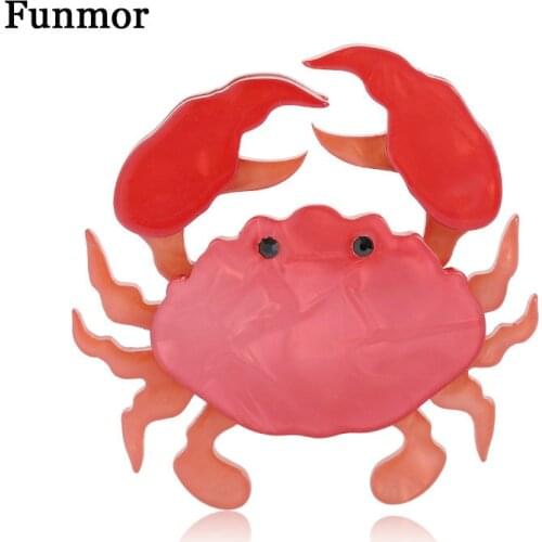Funmor Fashion Crab Brooch Acrylic Pin For Women Men Holiday Routine Decoration Accessories Corsage Blouse Ornaments Bijoux Gift