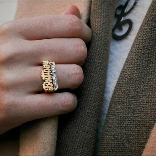 Two-Color Name Ring Custom Hip Hop Ring Stainless Steel Ring Letter Unisex Accessories Personalized Jewelry Gift For Women