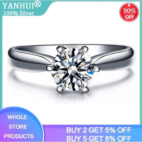 With Certificate 18K White Gold Ring Solitaire 1.0/2.0 Carat Silver Engagement Wedding Bands Gift for Women No Fade Allergy Free