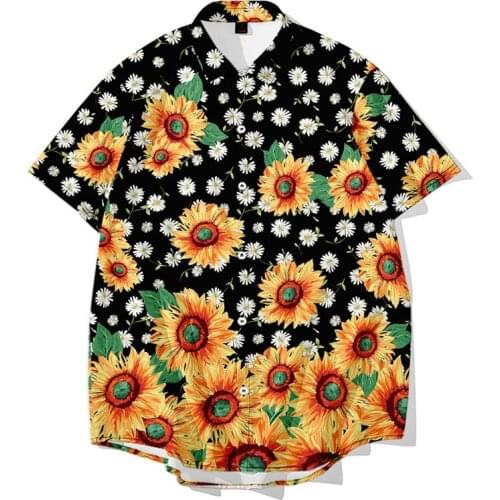 LCFA Mens shirt creative Thin section daisy sunflower 3D digital printing mens thin casual short-sleeved Hawaiian shirt 5XL