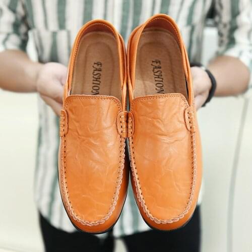 Genuine Leather Men Casual Shoes Luxury Brand 2021 Mens Loafers Moccasins Breathable Slip on Black Driving Shoes Plus Size 37-47