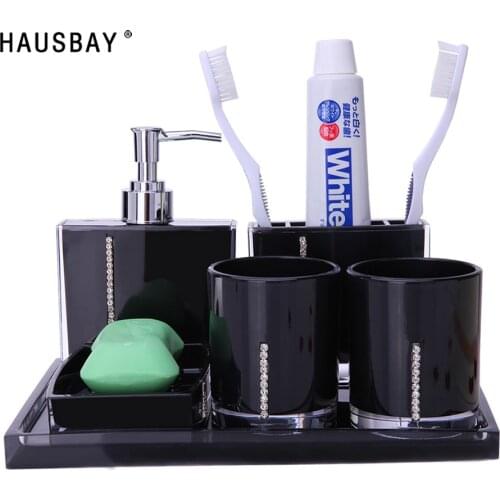 5 Pcs Set Soap Box Lotion Bottle toothbrush holder Cups Bathroom Wash Set Modern Wash Accessories Acrylic Bathroom Supplies 0908